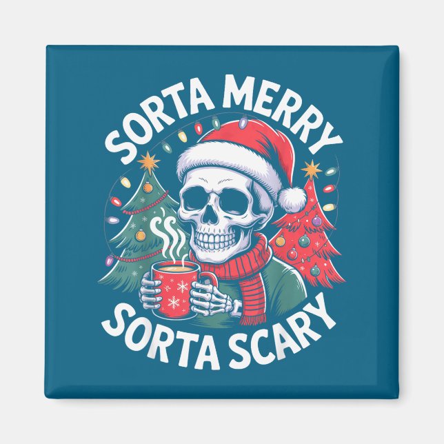 Sorta Merry Sorta Y Skeleton With Santa Hat  Magnet (Front)