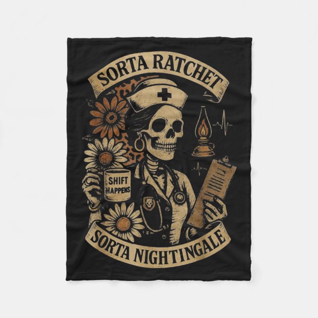 Sorta Ratchet Sorta Nightingale Skeleton Nurse Hal Fleece Blanket (Front)