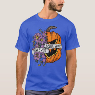 Sorta Sweet Sorta Spooky Floral Scary Pumpkin Face T-Shirt