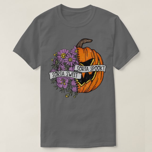 Sorta Sweet Sorta Spooky Funny Hallowen Pumpkin  T-Shirt (Design Front)