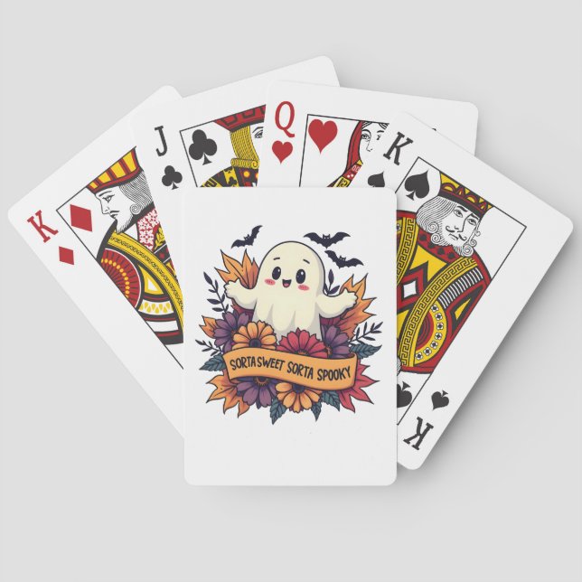 Sorta Sweet Sorta Spooky Halloween Ghost Fall Love Playing Cards (Back)