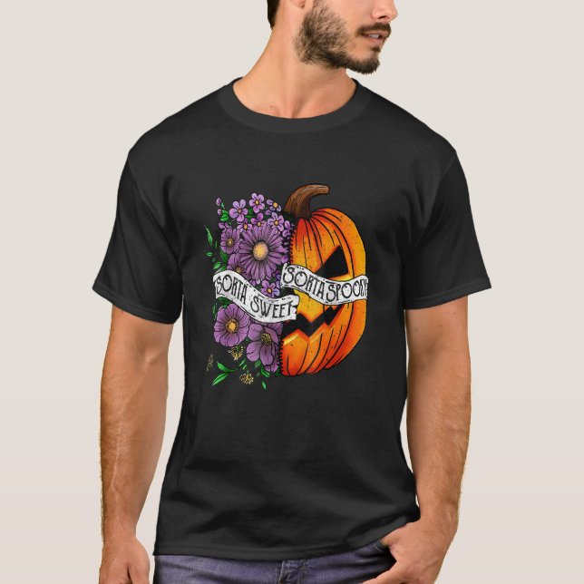 Sorta Sweet Sorta Spooky Halloween Pumpkin Flower  T-Shirt (Front)
