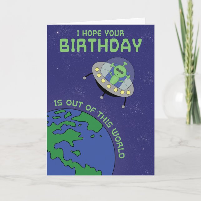 Sortie De Cette Carte D'Anniversaire Alien Mondial (Devant)