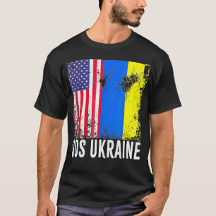 Sos Ukraine Flag American Flag Support Ukraine Map T-Shirt