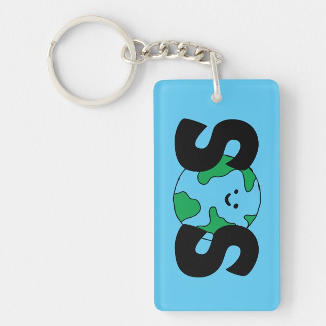 SOS World Ecofriendly Icon Happy Earth Clipart Eco Keychain (Front)