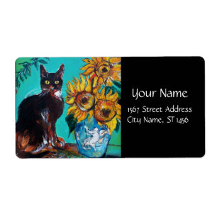 SOUCHES AVEC CHAT NOIR EN TURQUOISE BLEUE