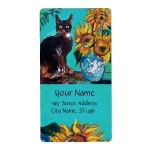 SOUCHES AVEC CHAT NOIR EN TURQUOISE BLEUE