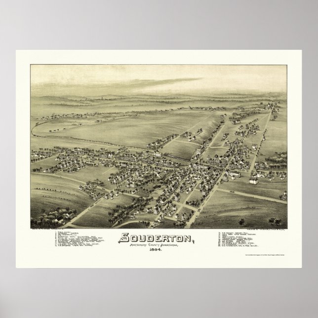Souderton, PA Panoramic Map - 1894 Poster (Front)