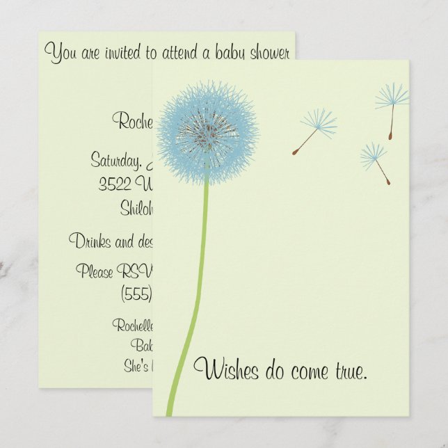 Souhaits de pissenlit pour une invitation de baby (Devant / Derrière)