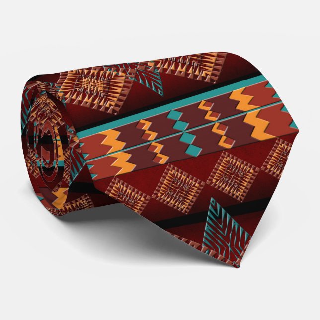 Souhwestern ehnic  geometric pattern   neck tie (Rolled)