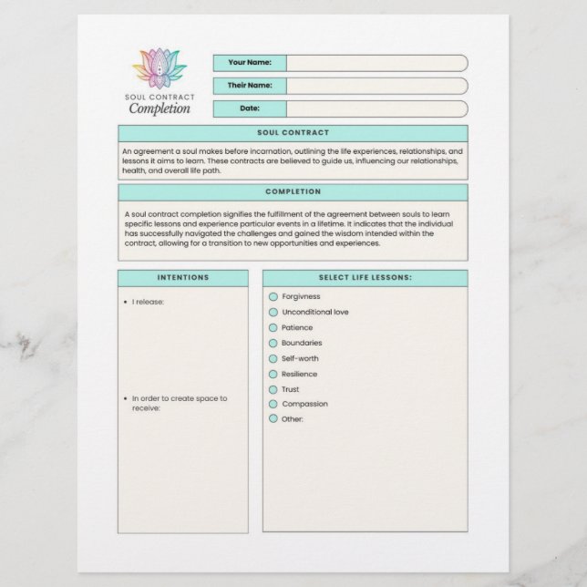 Soul Contract Completion Template Manifest Vision  Letterhead (Front)