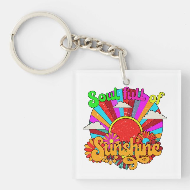 Soul Full Of Sunshine - colorful retro sun Keychain (Front)