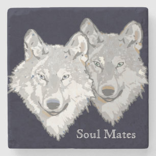 Soul Mates Wolves Stone Coaster