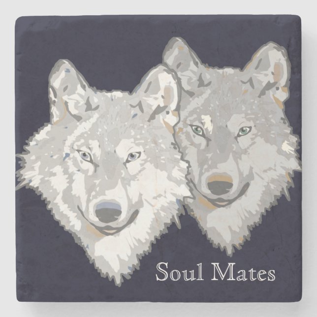 Soul Mates Wolves Stone Coaster (Front)