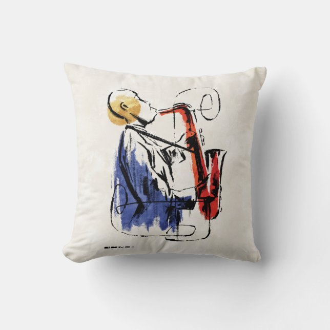 Soul | Saxophone Player Editorial Art Throw Pillow (Front)