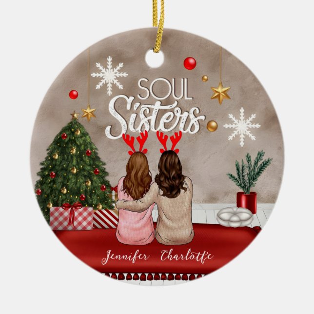 Soul Sisters Personalized Best Friends Xmas Ceramic Ornament (Front)