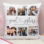 Soul Sisters Script Best Friends Photo Collage Throw Pillow<br><div class="desc">A special and memorable photo collage gift for the best friends. The design features a six-photo collage layout to display six of your own special photos. "Soul Sisters" is designed in stylish black script calligraphy and customized with best friend's names. Send a memorable and special gift to yourself and your...</div>