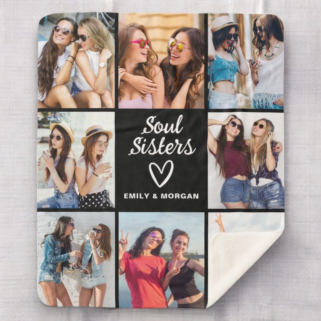 Soul Sisters Script Gift For Friends Photo Collage Sherpa Blanket (Creator Uploaded)
