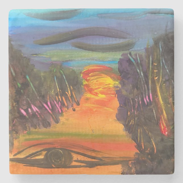 Soulful Horizon Hand Painted Design  Stone Coaster (Front)