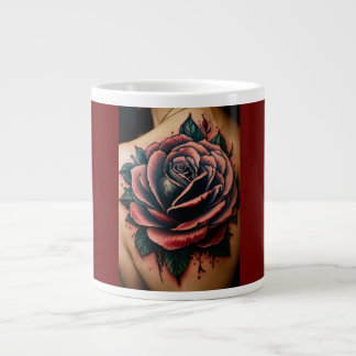 Soulful Journey: Tattoo Style Rose Compass Mug" Large Coffee Mug