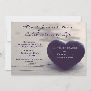 Soulful Purple Heart on a Beach Memorial Invitation