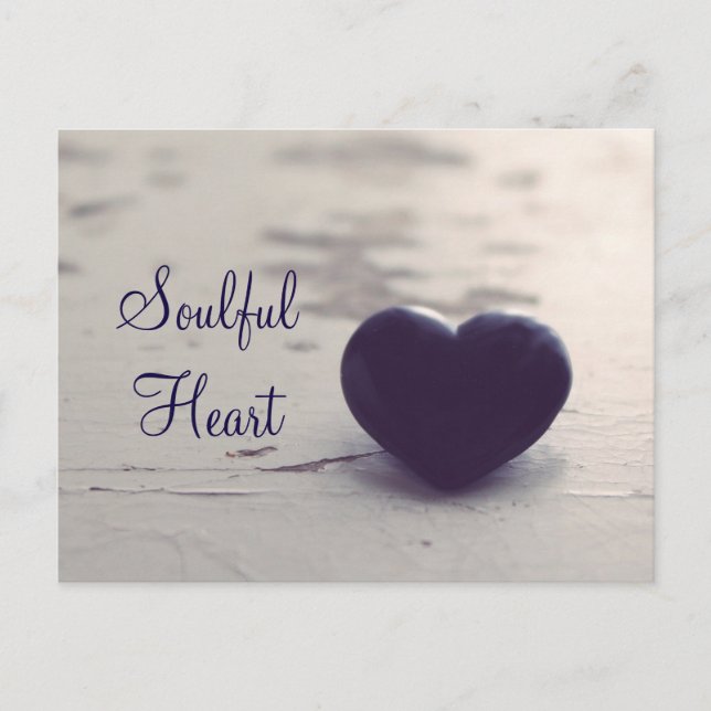Soulful Purple Stone Heart on a Sandy Beach Postcard (Front)