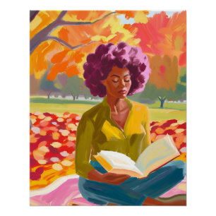 Soulful Reading: Afro Woman Relaxing with Nature’s Poster
