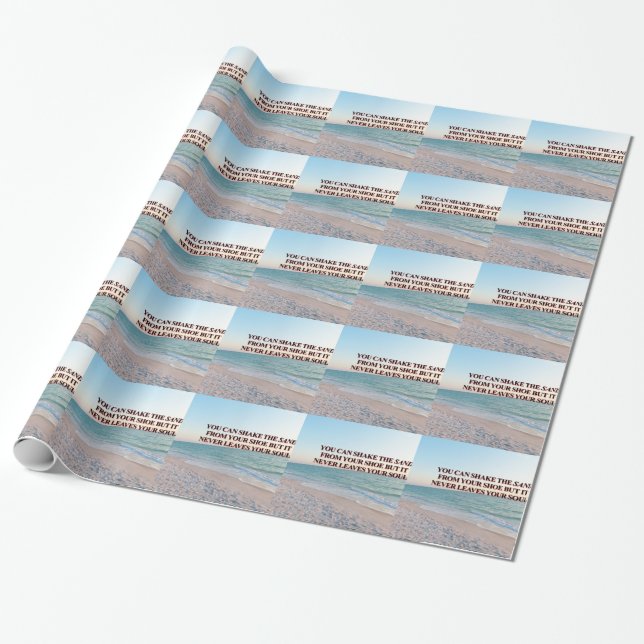Soulful Sand Shoreline Quote Pattern Design Wrapping Paper (Unrolled)