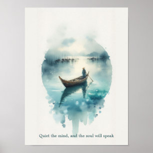 Soulful Silence: Minimalist Watercolor Boat Quote  Poster