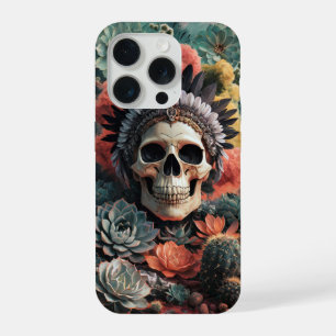Soulful Warrior, Native American Goth Skull iPhone 15 Pro Case
