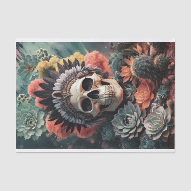 Soulful Warrior, Native American Goth Skull Tissue Paper (Front)