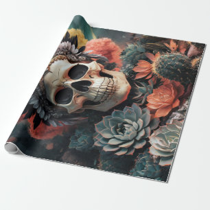 Soulful Warrior, Native American Goth Skull Wrapping Paper