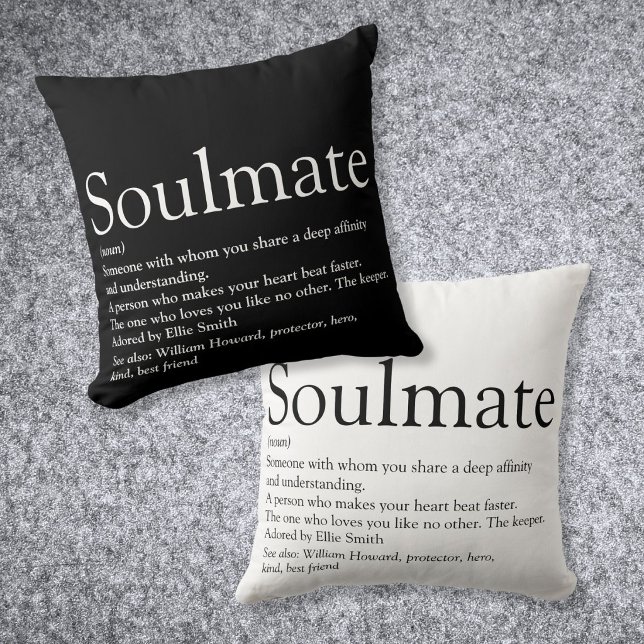 Soulmate Definition Black and White Fun Throw Pillow (Soulmate Definition Black and White Fun Throw Pillow)
