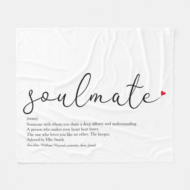 Soulmate Definition Script Love Heart Fleece Blanket (Front (Horizontal))