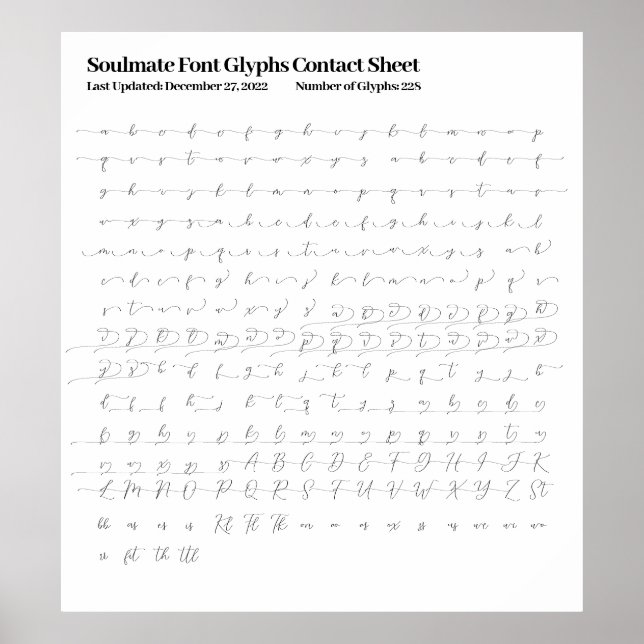 Soulmate Font Glyphs Contact Sheet Poster (Front)