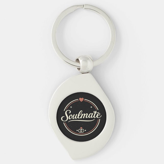 Soulmate Retro Love Minimal (Dark) Couple Matching Keychain (Front)