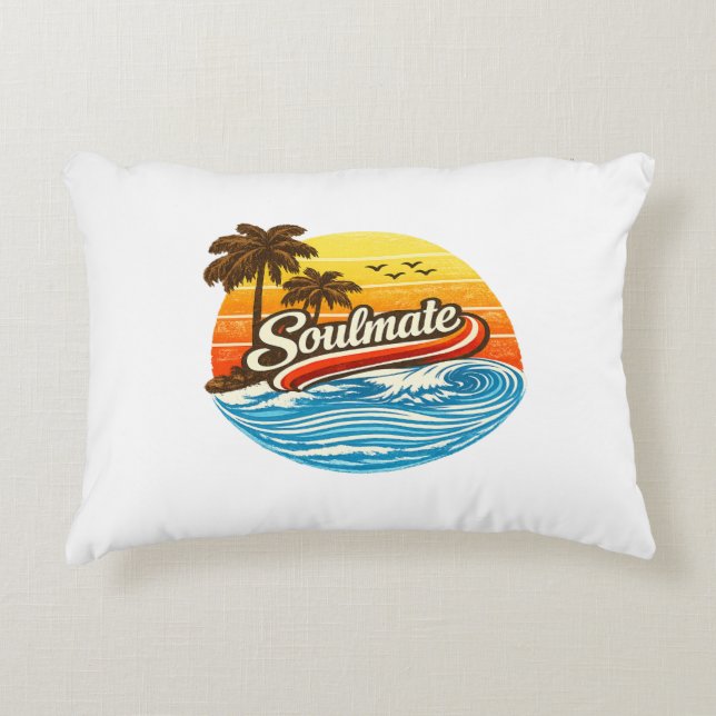 Soulmate Retro Sunset Design Accent Pillow (Front)