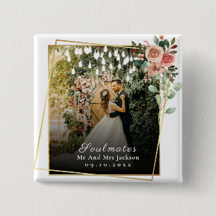 Soulmates I Love You wedding Photo Valentine 2 Inch Square Button