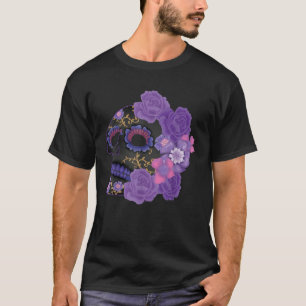 Souls Day Muertos Day Of Dead Purple Floral Sugar  T-Shirt
