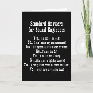 SOUND ENGINEER ANSWERS Sound Guy Audio Engineering Card