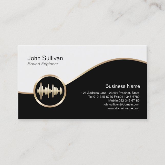 Sound Engineer Business Card Gold Sound Wave Icon (Front)