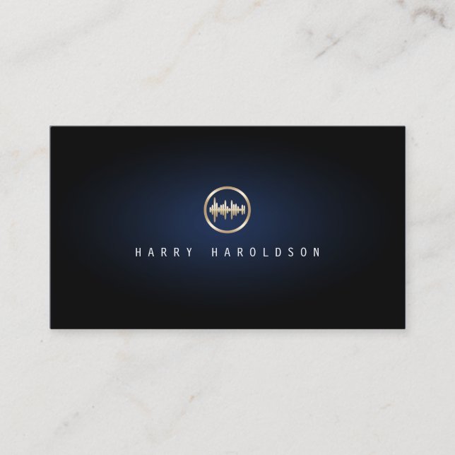 Sound Engineer ElegantGold Soundwave Icon BlueGlow Business Card (Front)