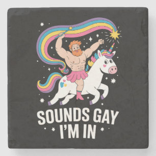 Sound Gay I'm In Man Wearing Skirt Unicorn LGBTQ Stone Coaster