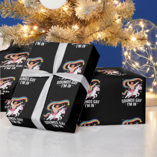 Sound Gay I'm In Man Wearing Skirt Unicorn LGBTQ Wrapping Paper