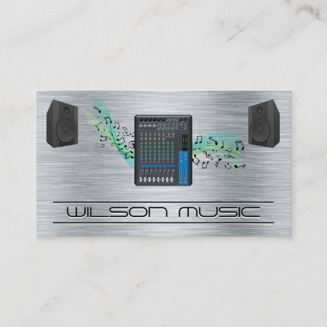 Sound Mixer and Speakers | Musical Notes Business Card (Front)
