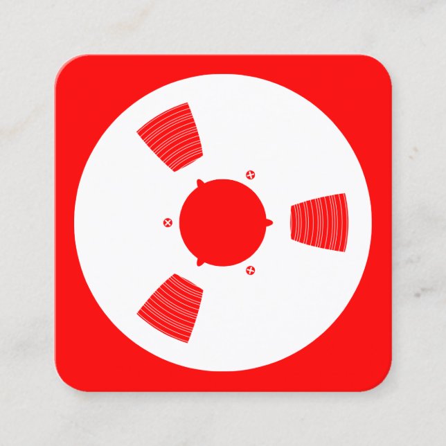 Sound Tape Spool - White on Red Square Business Card (Front)