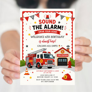 Sound the alarm and Grab your gear Fire Birthday Invitation