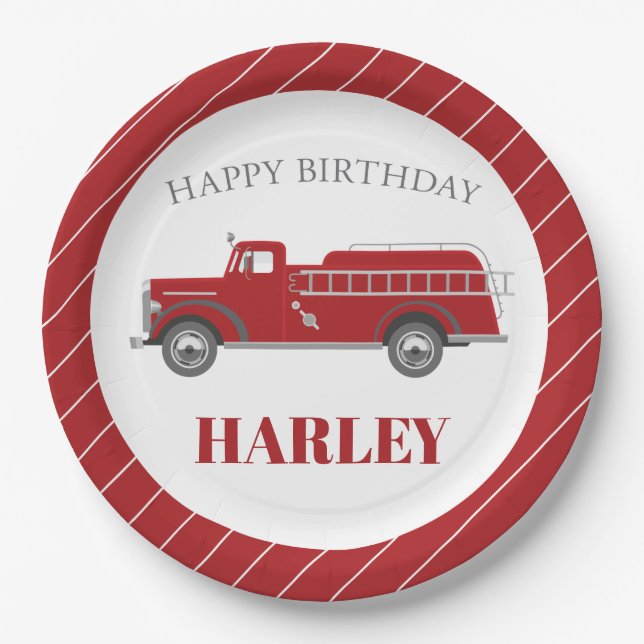 Sound the Alarm Fire Truck Birthday Party Any Age Paper Plate (Front)