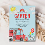 Sound the Alarm Fire Truck Firefighter Birthday Invitation<br><div class="desc">Modern Cute Sound the Alarm Fire Truck Dalmatian Dog Balloon Firefighter Birthday Invitation</div>