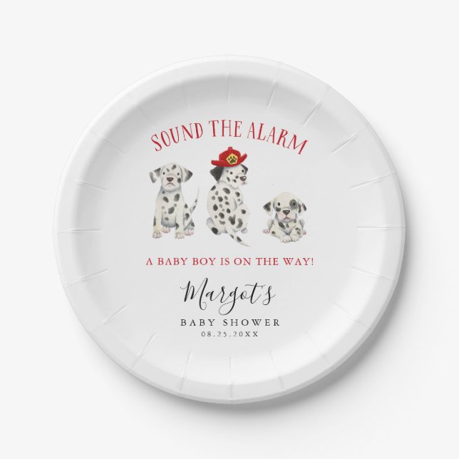 Sound the Alarm Firefighter Baby Shower Paper Plate (Front)